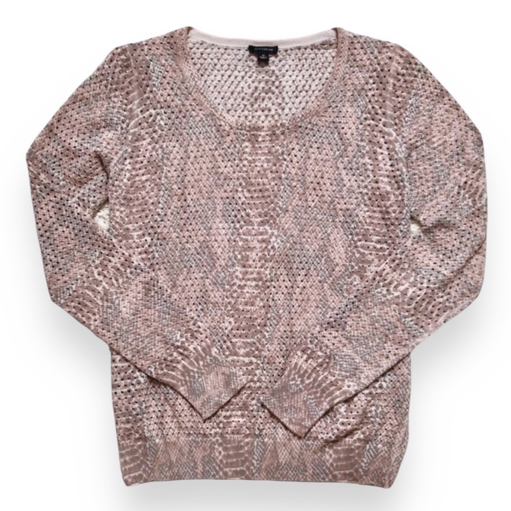 ANN TAYLOR Pink Lightweight Crew Neck Open Knit Snake Print Sweater